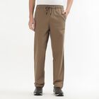 Men's Muted Brown Slim Fit Flat-Front Casual Trousers, भूरा, small