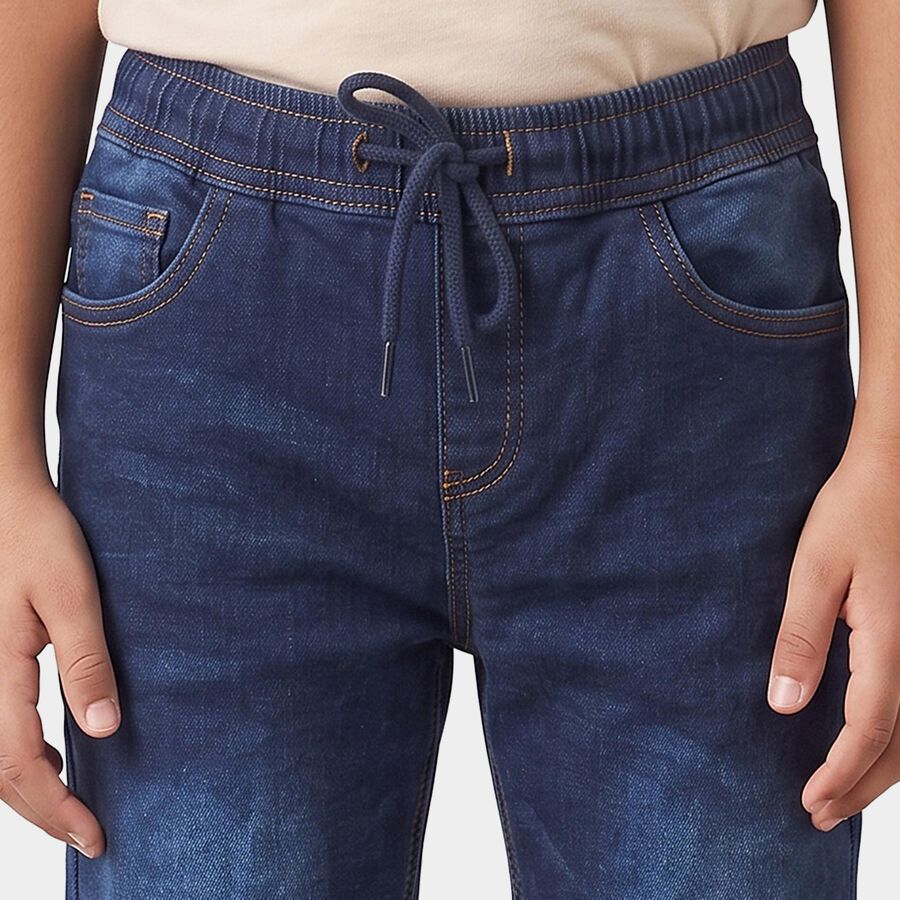 Boys' Navy Blue Straight Fit Washed Jeans, गहरा नीला, large