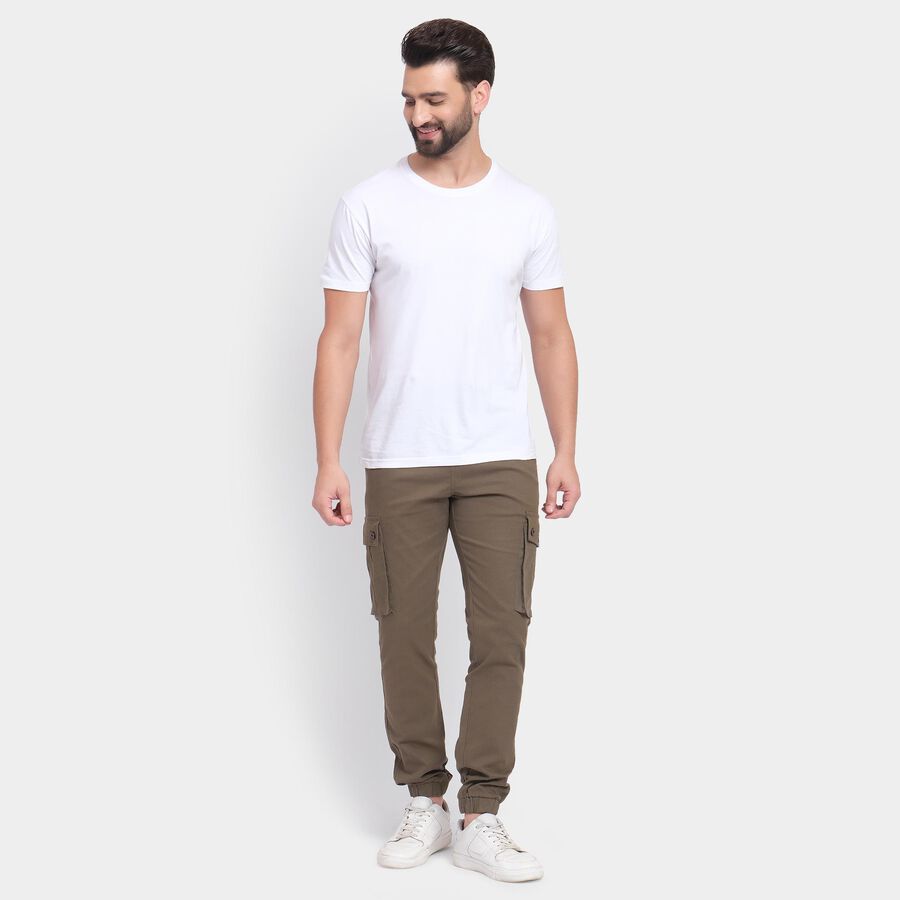 Men's Slim Fit Casual Trousers , Olive, large