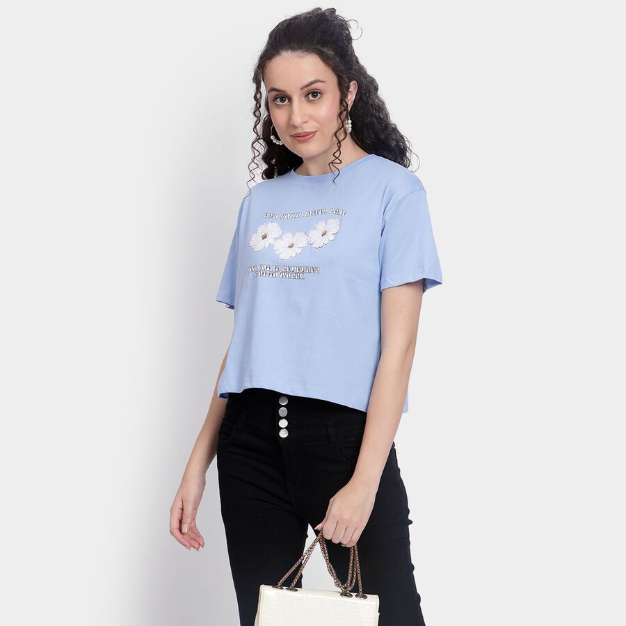 Ladies' 100% Cotton Crop  Top, हल्का नीला, large image number null