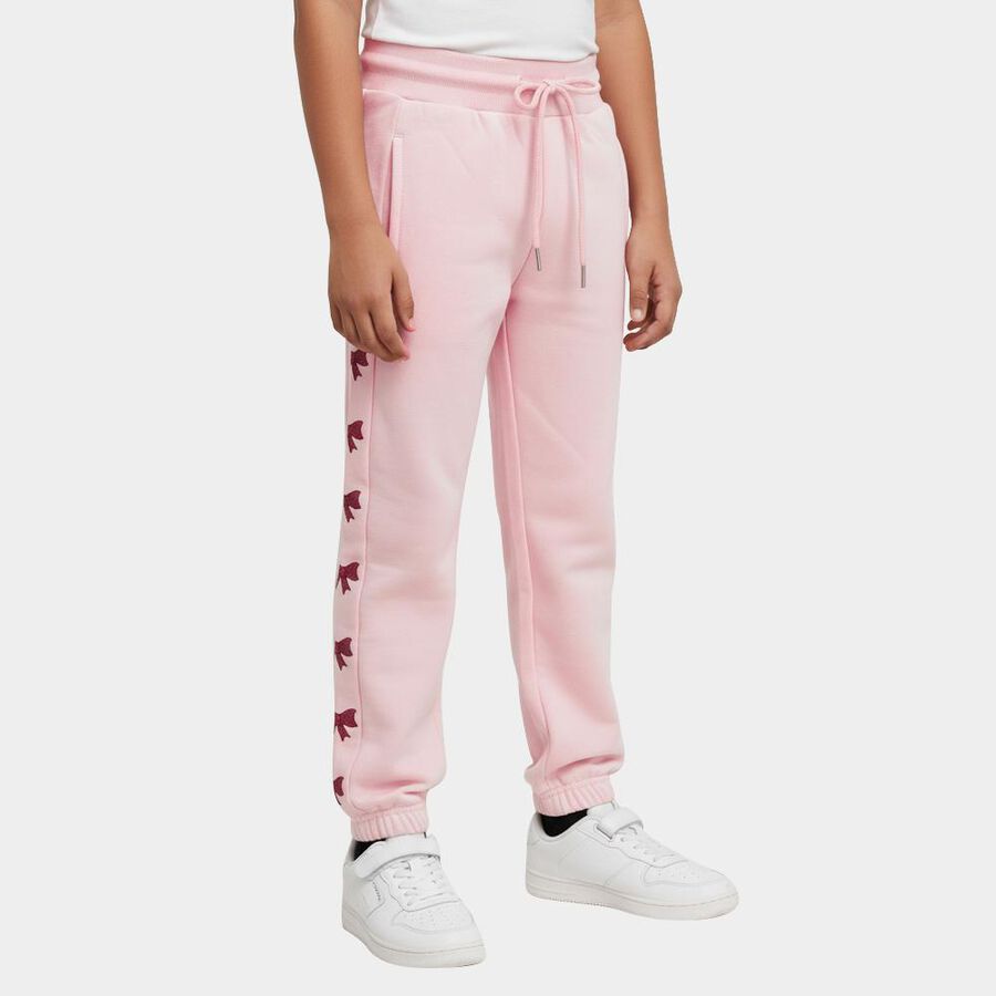 Girls' Soft Pink Glitter Bow Elastic Waist Winter Pyjama, हल्का गुलाबी, large image number null