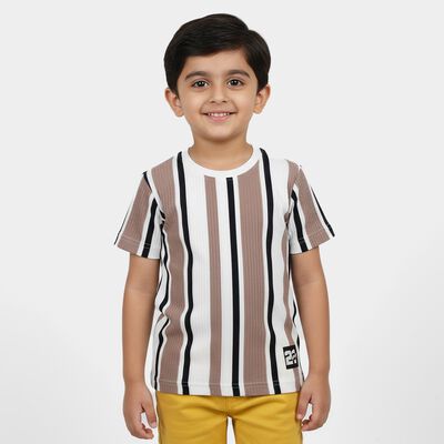 Boys Beige Crew Neck Casual T-Shirt