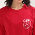 Women's Bright Cherry Red Crew Neck Casual Sweatshirt, Fuchsia, small image number null