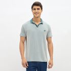 Men's Muted Sage Green Polo Neck Casual T-Shirt, Mid Blue, small