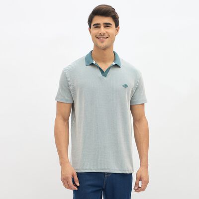 Men's Muted Sage Green Polo Neck Casual T-Shirt