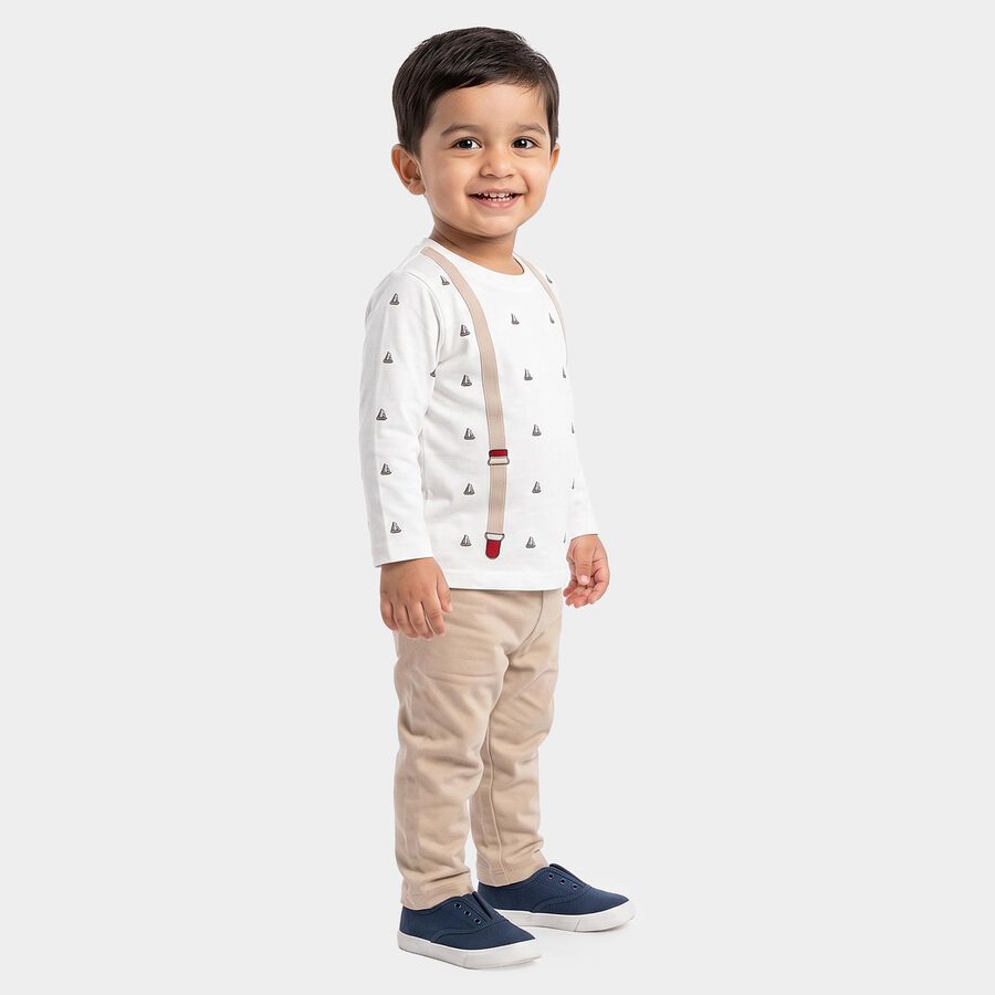 Infants' Beige Round Neck Printed Baba Suit, Beige, large