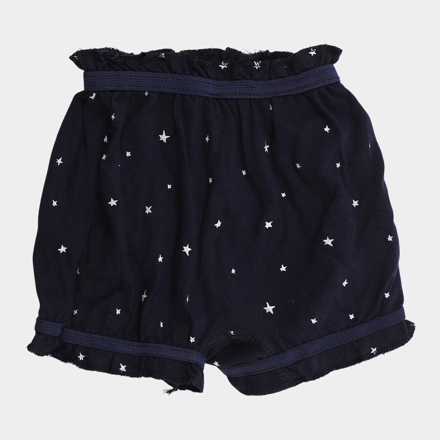 Girls' Navy Blue Regular Fit Star Printed Ruffled Bloomers, नेवी ब्लू, large