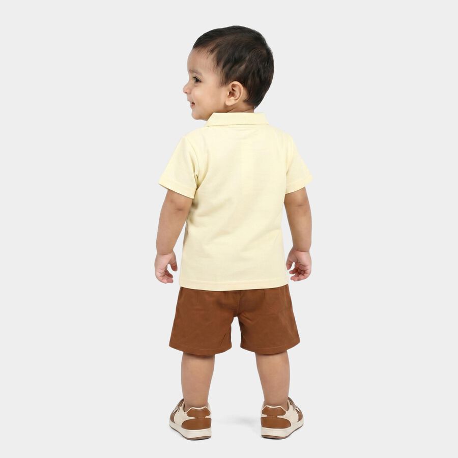 Infants' Beige 100% Cotton Polo Neck Striped Baba Suit, गहरा पीला, large
