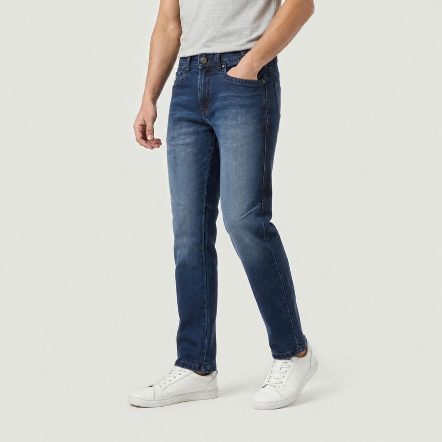 Men's Blue Slim Fit Washed Jeans, Dark Blue, large