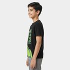 Boys Black Cotton Round Neck Casual Half Sleeve T-Shirt, Black, small