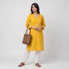 Women's Yellow Cotton V-Neck Embroidered Kurta, Yellow, small