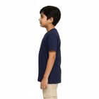 Boys Deep Midnight Navy Blue Cotton Crew Neck Casual T-Shirt, मध्यम नीला, small image number null