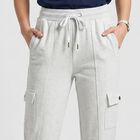Women's Ecru Melange Straight Fit Cargo Track Pants, Ecru Melange, small