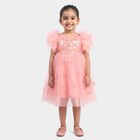 Girls' Light Pink Fit and Flare Sequin Applique Party Wear Frock, Light Pink, small