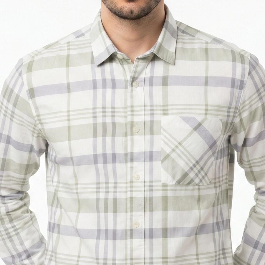 Men's White Cotton Long Sleeves Spread Collar Regular Fit Casual Shirt, सफ़ेद, large