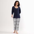 Women's Deep Midnight Navy Blue Scoop Neck Thermal, मध्यम नीला, small image number null