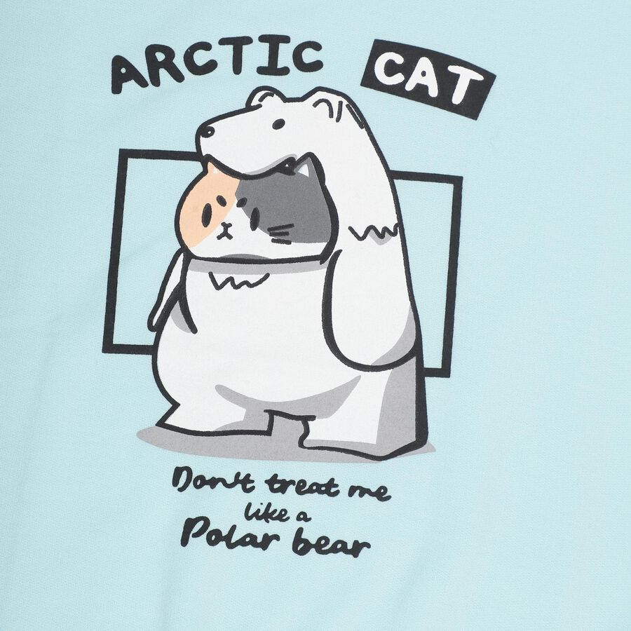 Girls Light Blue Crew Neck Graphic Sweatshirt, Aqua, large image number null