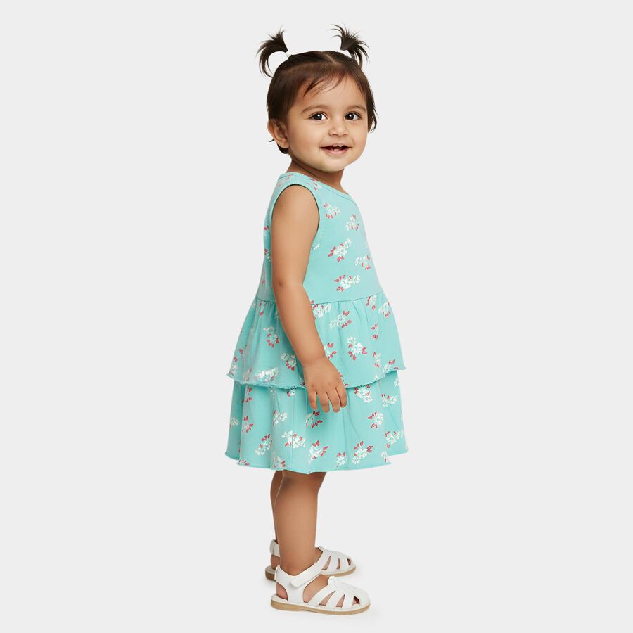 Infants' Teal Regular Fit Floral Printed Layered Frock, Aqua, large