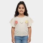 Girls' Off-White Round Neck Casual Sleeveless T-Shirt, Off White, small