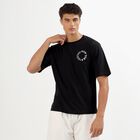 Men's Jet Black Round Neck Graphic Printed T-Shirt, काला, small image number null