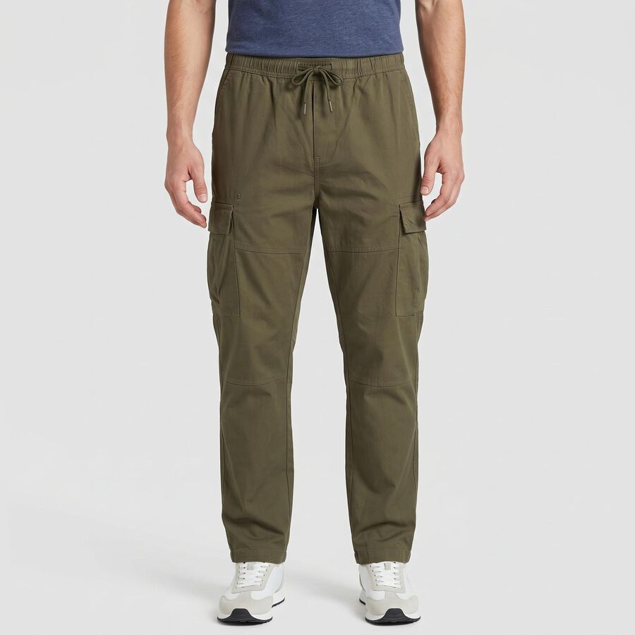 Men's Olive Green Slim Fit Cargo Trousers, Olive, large