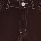 Girls' 100% Cotton Buttoned Jeans, Brown, small image number null