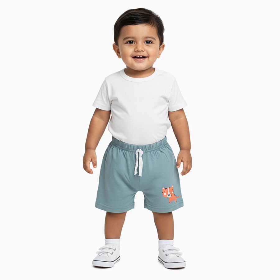 Infants' 100% Cotton Half Pant, Teal Blue, large image number null