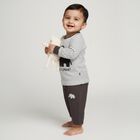 Infants White and Charcoal Grey Cotton Elephant Printed Baba Suit, Charcoal, small image number null