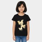 Girls' Black Cotton Round Neck Butterfly Printed T-Shirt, Black, small