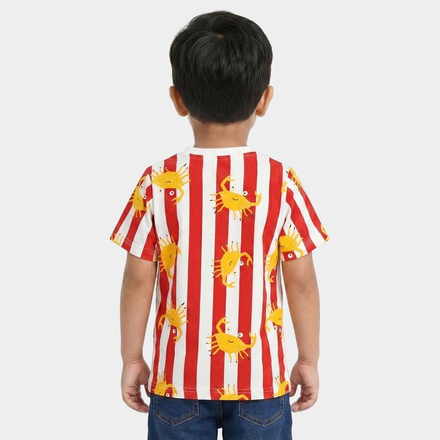 Boys Red Cotton Crew Neck Regular Boys T-Shirt, लाल, large