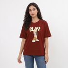 Women's Rust Cotton Round Neck Regular T-Shirt, रस्ट, small