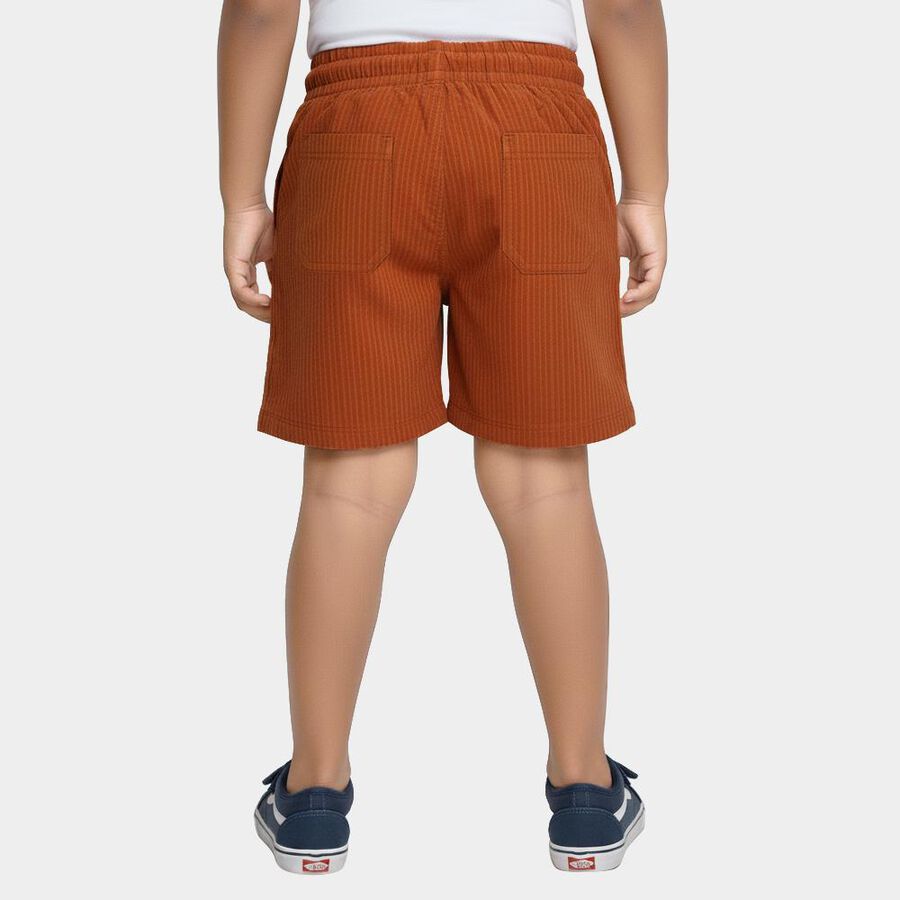 Boys' Rust Orange Ribbed Elastic Waist Bermuda Shorts, भूरा, large image number null