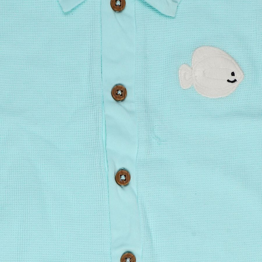 Infants' Aqua 100% Cotton Collar Textured Baba Suit, Aqua, large