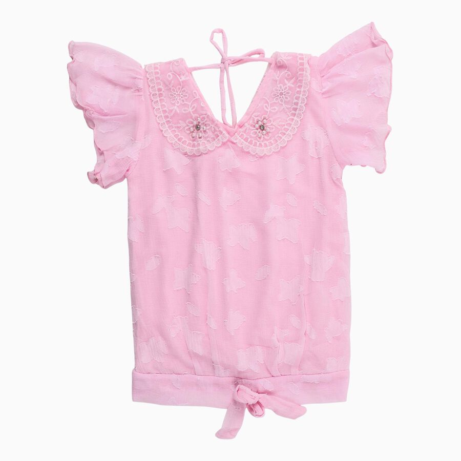 Girls' Bright Fuchsia Pink Round Neck Casual T-Shirt, गुलाबी, large