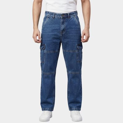 Men's Blue Regular Fit Washed Jeans