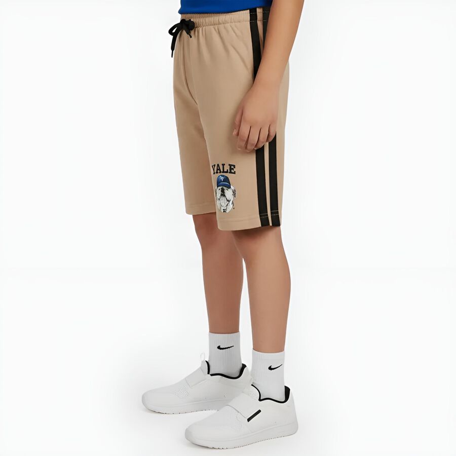 Boys Beige Regular Fit Printed Bermuda Shorts, Beige, large