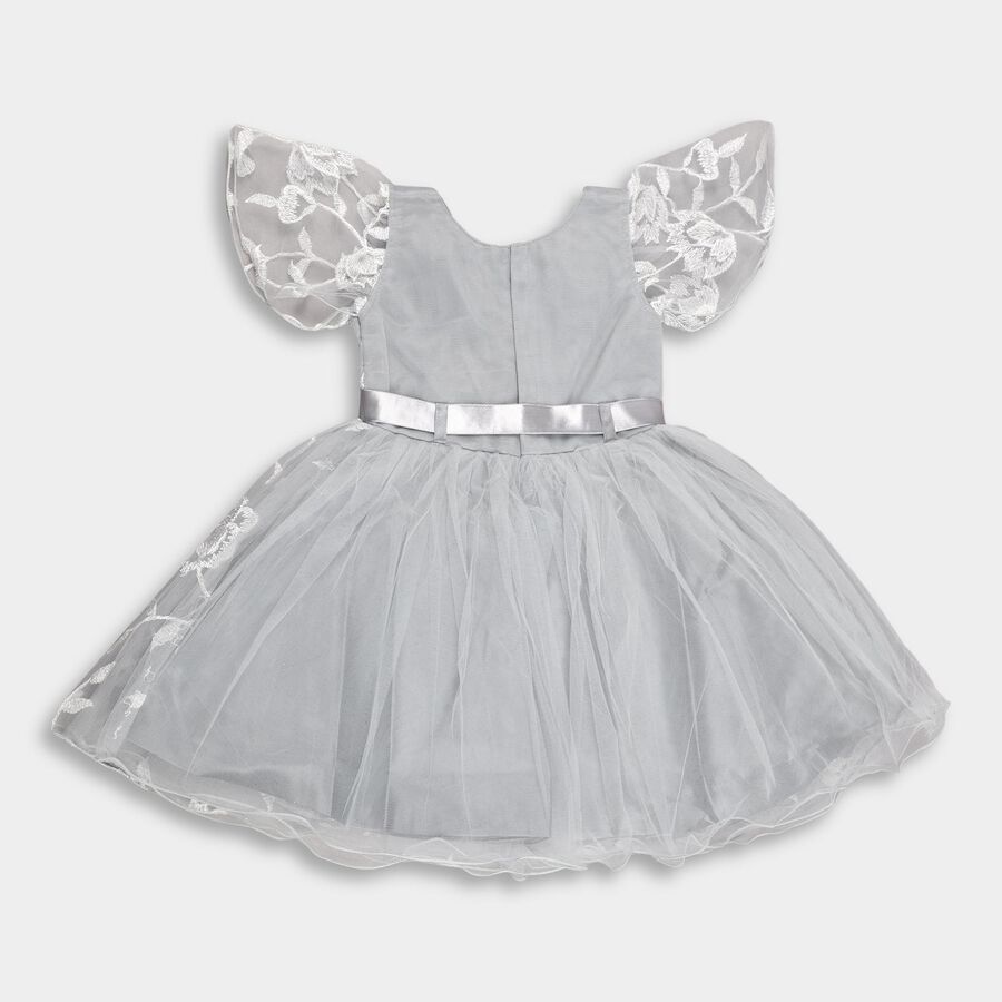 Girls' Soft Silver Floral Embroidered Party Wear Frock, Light Blue, large image number null