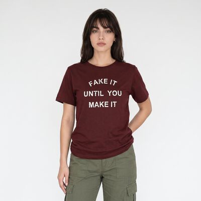 Women Wine Round Neck Regular T-Shirt