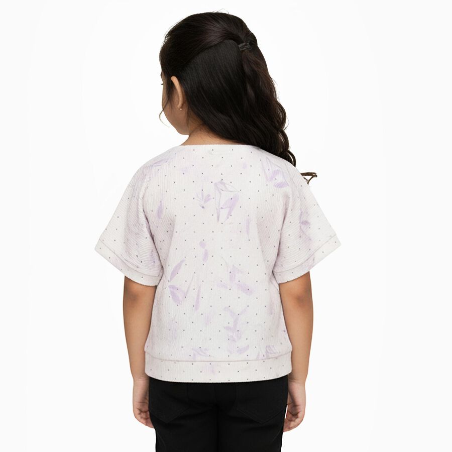 Girls' Off-White Round Neck Casual T-Shirt, ऑफ व्हाइट, large image number null