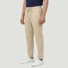 Men's Beige Slim Fit Casual Trousers, गहरा पीला, small