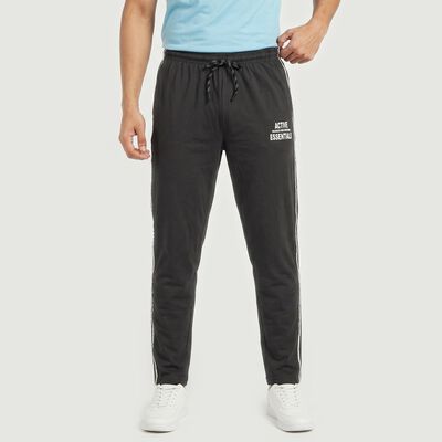 Men's Dark Grey Jogger Fit Side-Striped Track Pants