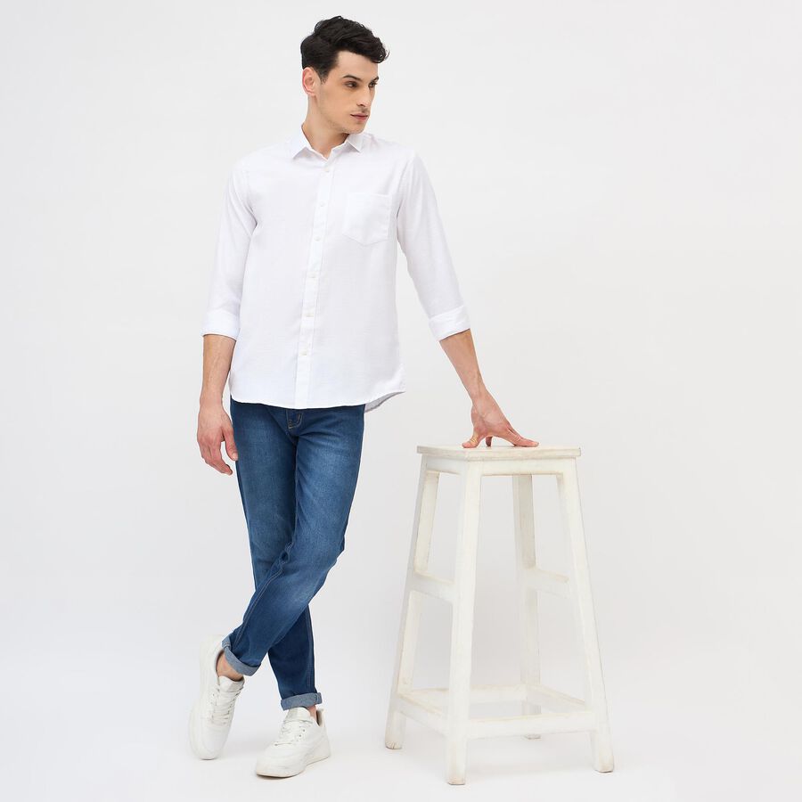 Men's Snow White Slim Fit Classic Collar Casual Shirt, White, large image number null