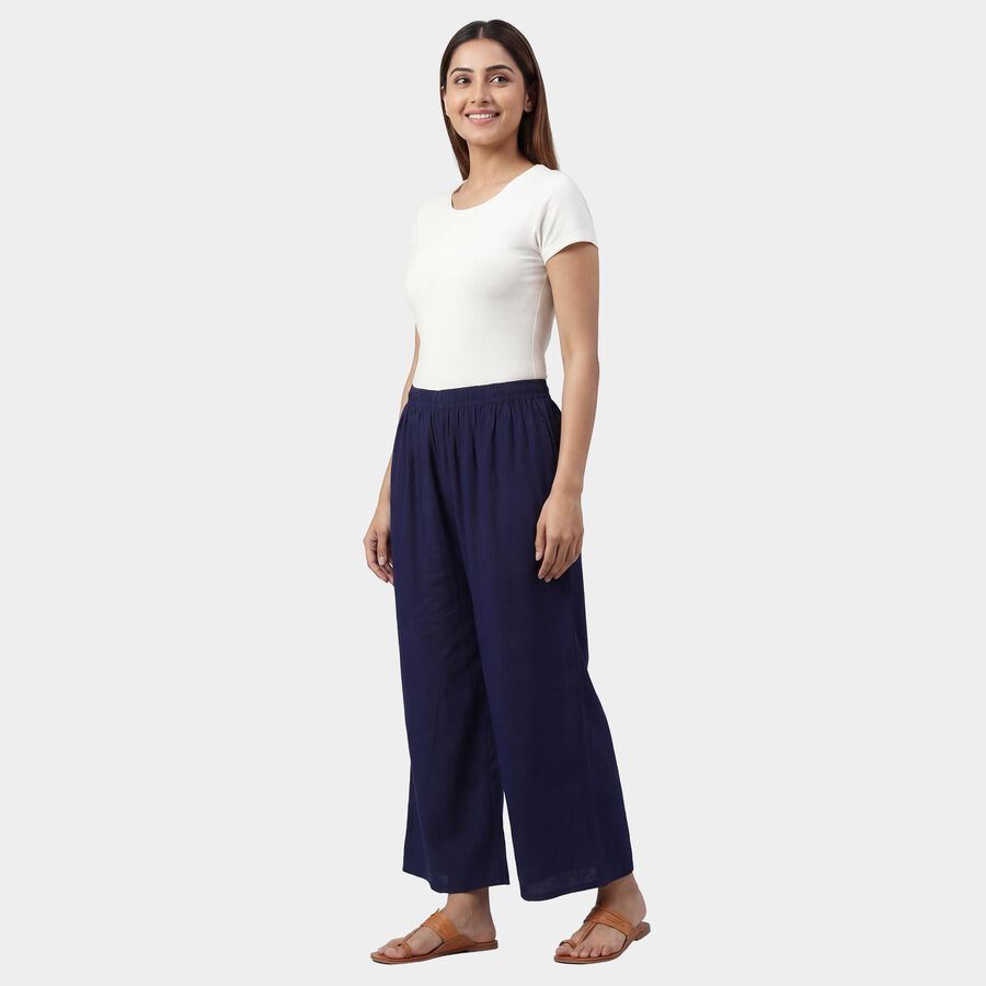 Women's Dark Blue Relaxed Fit Floral Printed Palazzos, Dark Blue, large