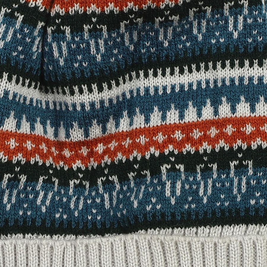 Boys' Grey Patterned Pom-Pom Beanie Cap, Light Grey, large