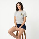 Women's Grey Cotton Blend Round Neck Regular T-Shirt, मिश्रित हल्का ग्रे, small