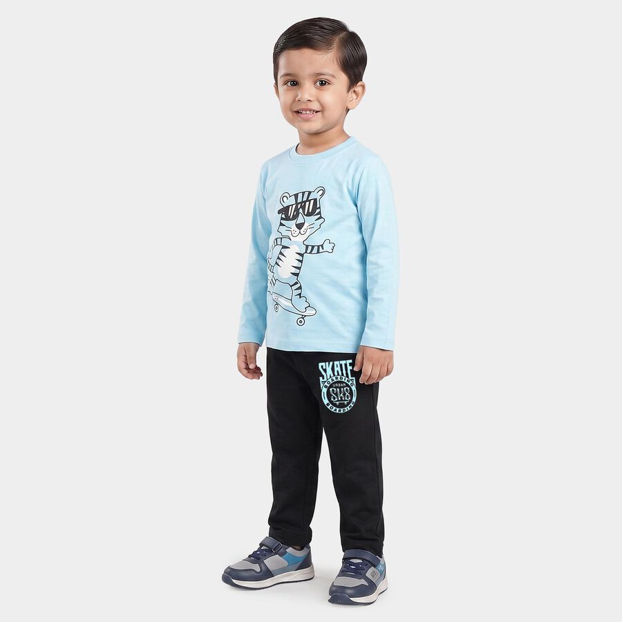 Boys Light Blue Round Neck Graphic Print Baba Suit, Light Blue, large