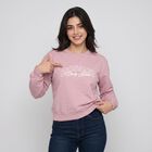 Women's Lilac Crew Neck Graphic Print Pullover Sweatshirt, लाइलेक, small