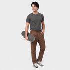 Men's Brown Slim Fit Drawstring Chino Trousers, Brown, small