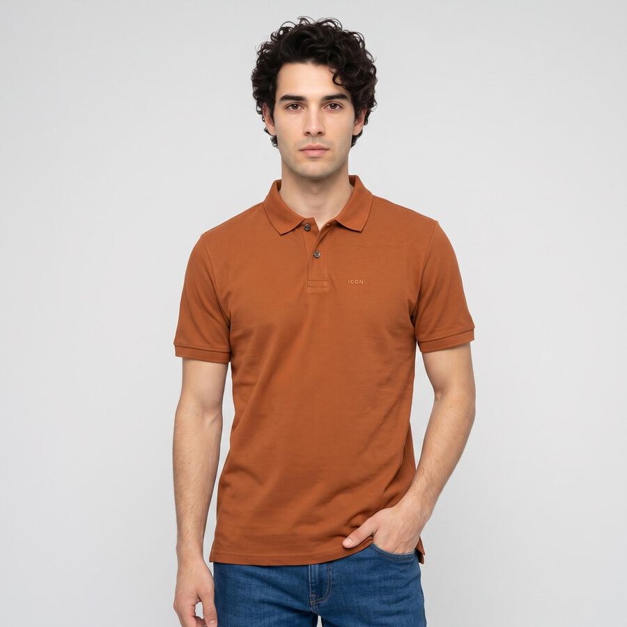 Men Brown Polo Neck Polo T-Shirt, भूरा, large