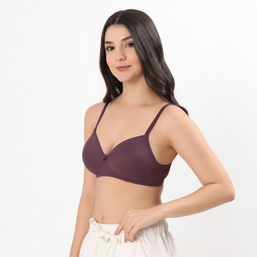 Women's Deep Plum Padded Wired Bra, वाइन, large